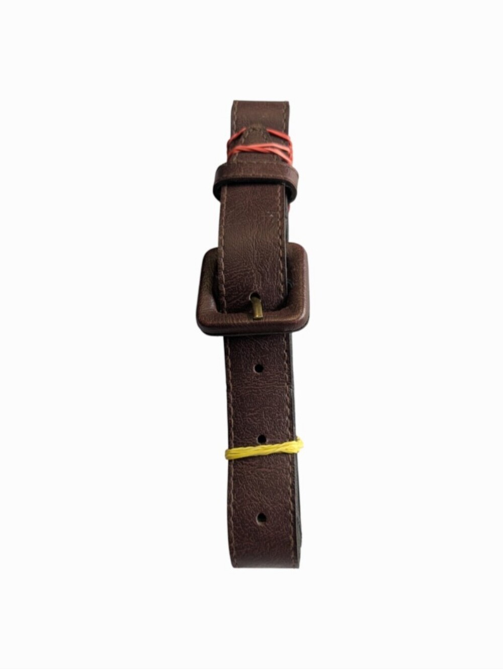 Women's Brown Leather-Look Belt with Square Buckle